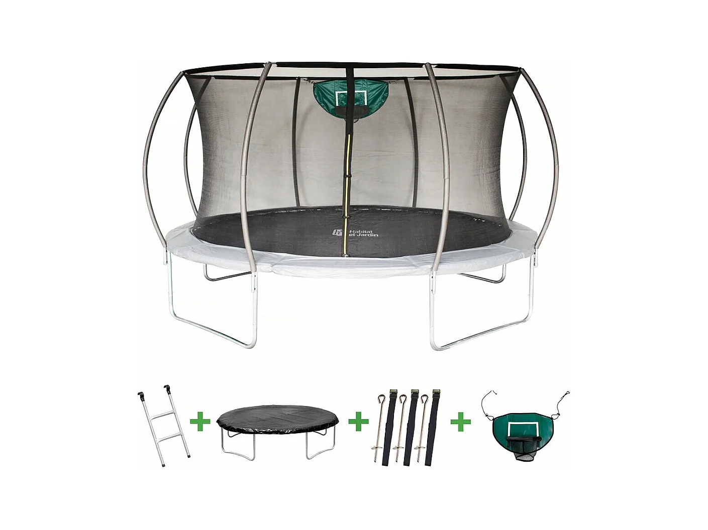 Trampoline avec filet intérieur "jumper" - Ø 4,25 m - Gris