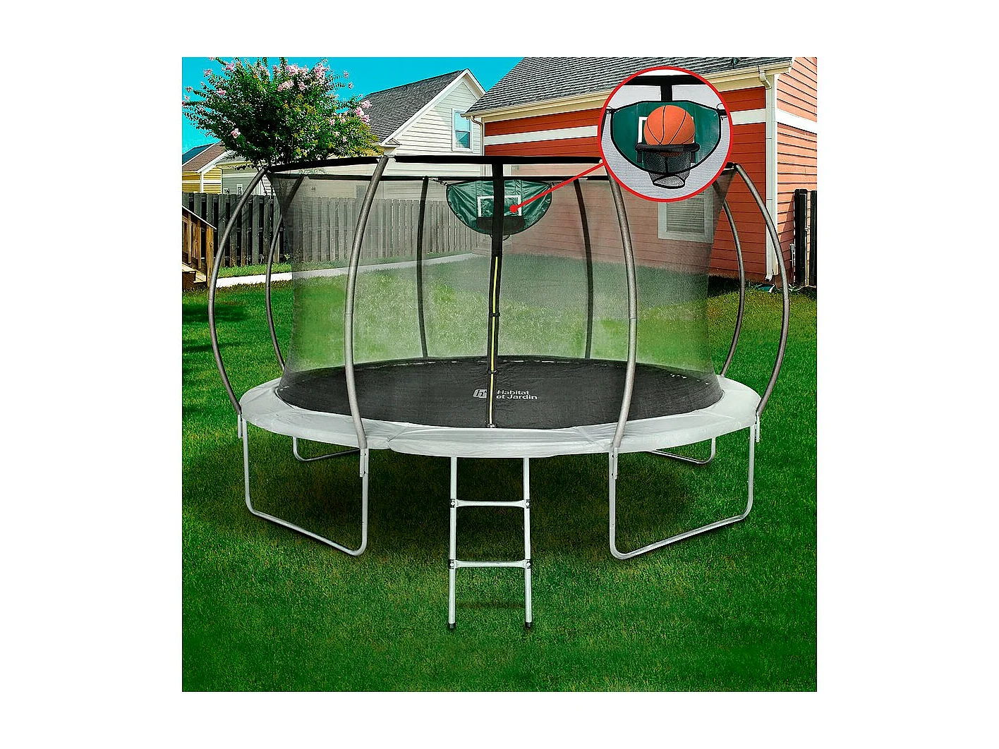 Cama elástica con red interior y canasta de baloncesto "Jumper" Ø4,25 m - Gris