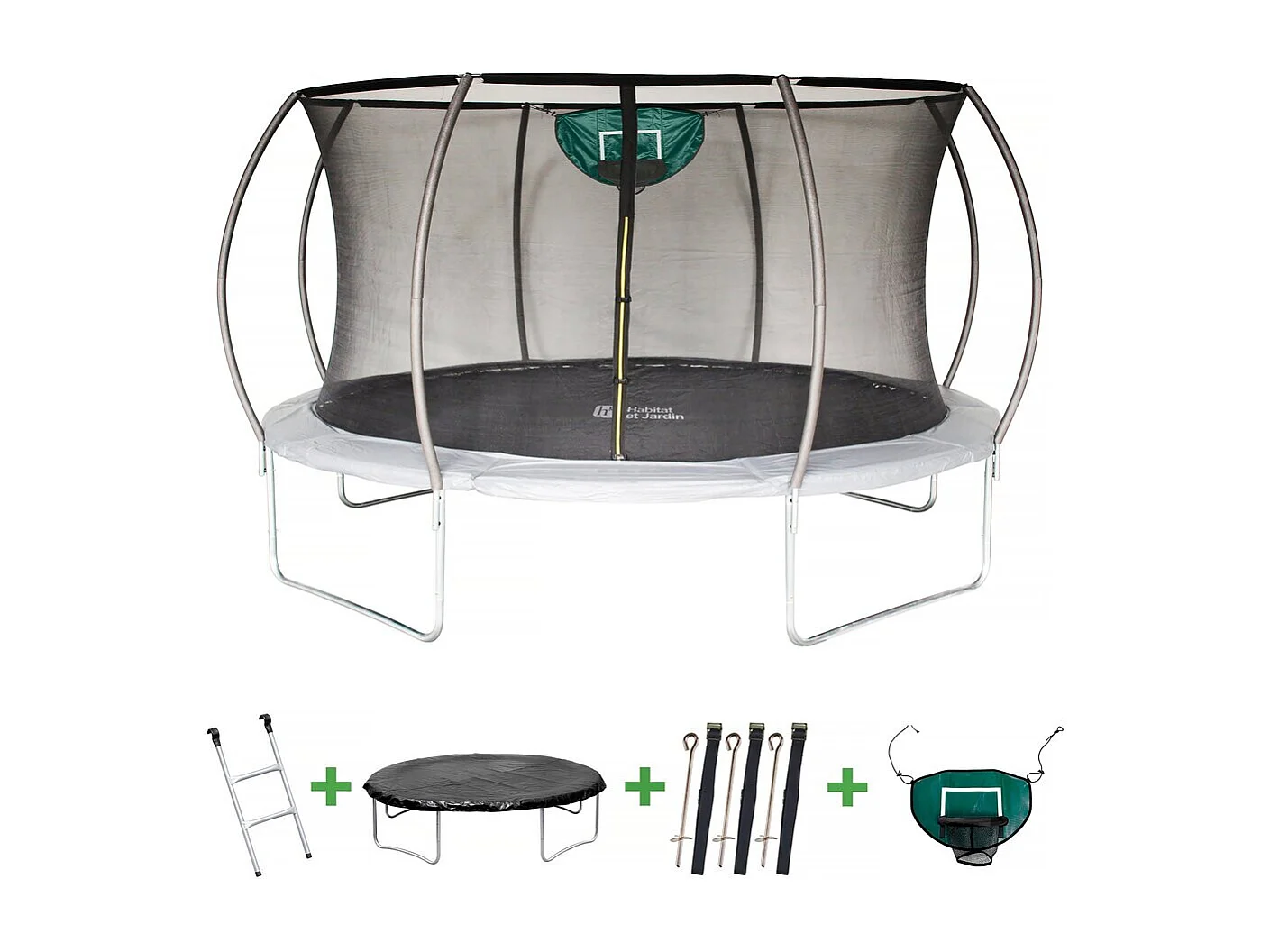 Trampoline avec filet intérieur "jumper" - Ø 4,25 m - Gris