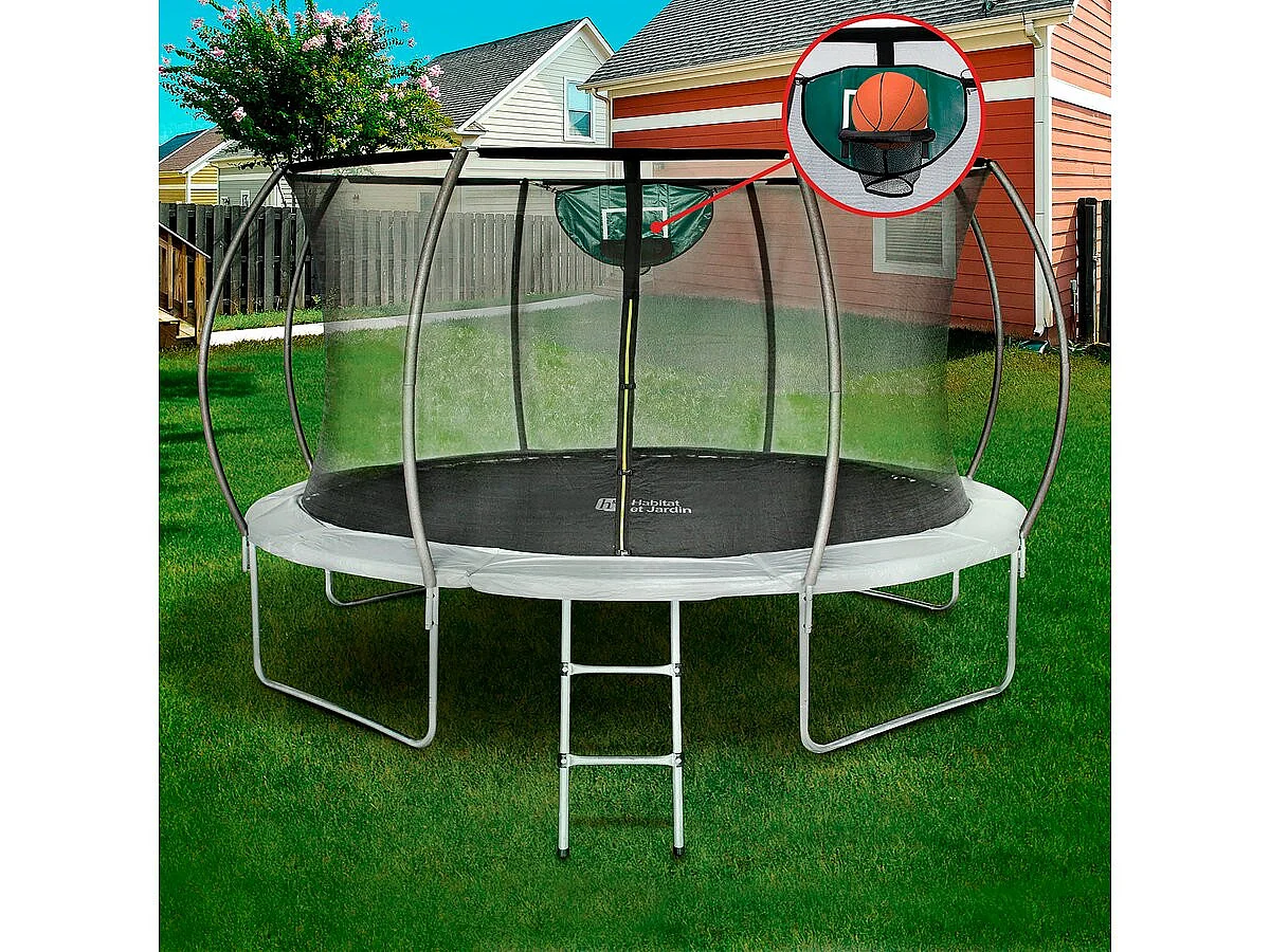 Trampolino con rete interna e canestro "jumper" Ø4,25 m - Grigio
