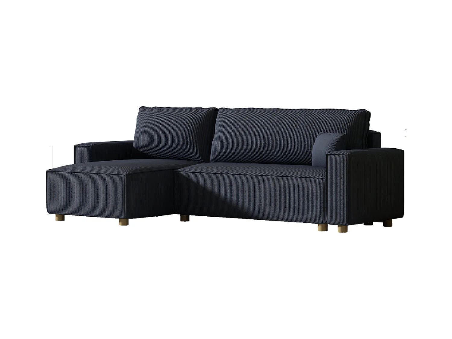 Ecksofa mit Schlaffunktion, 4-Sitzer, Rippvelours, Blau COSY