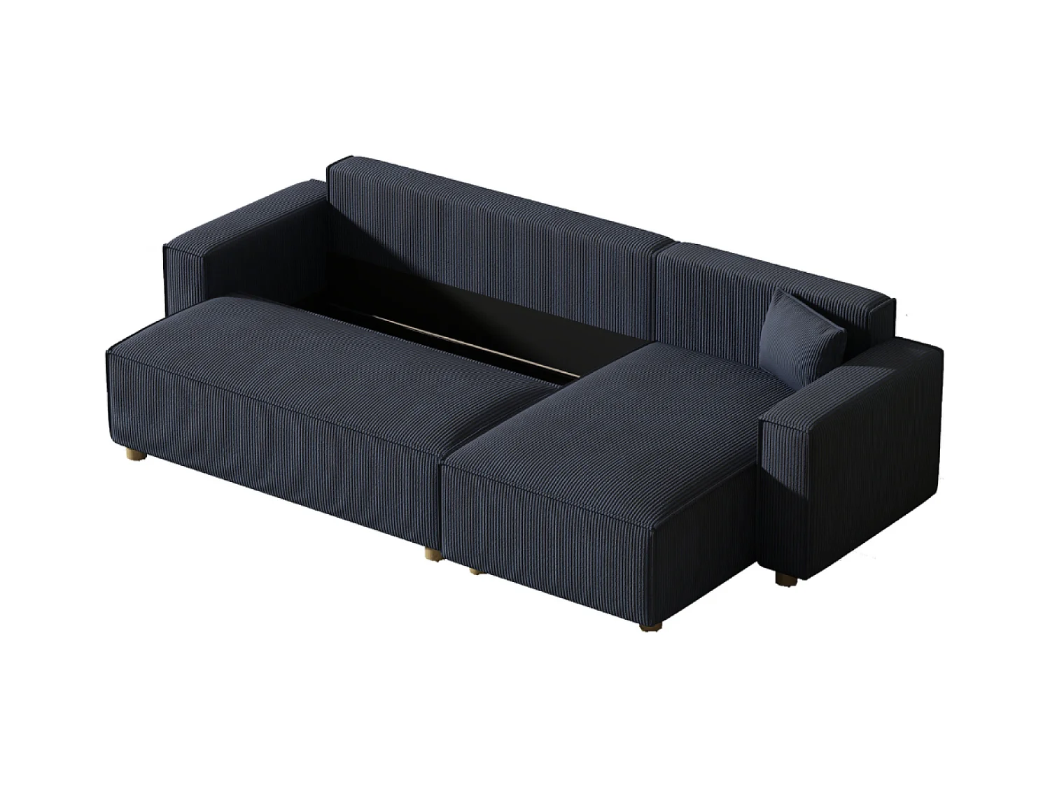Ecksofa mit Schlaffunktion, 4-Sitzer, Rippvelours, Blau COSY