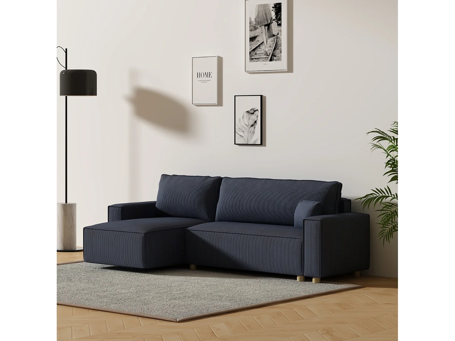 Hoekslaapbank van Ribfluweel Blauw COSY 4-Zits