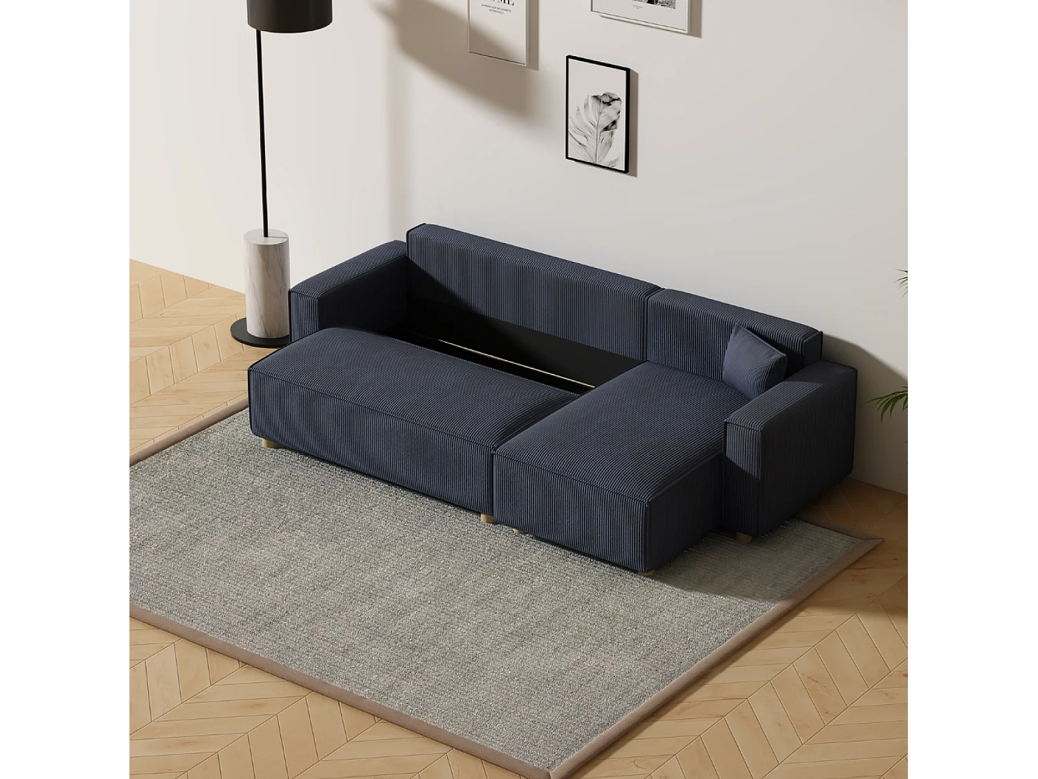 Hoekslaapbank van Ribfluweel Blauw COSY 4-Zits