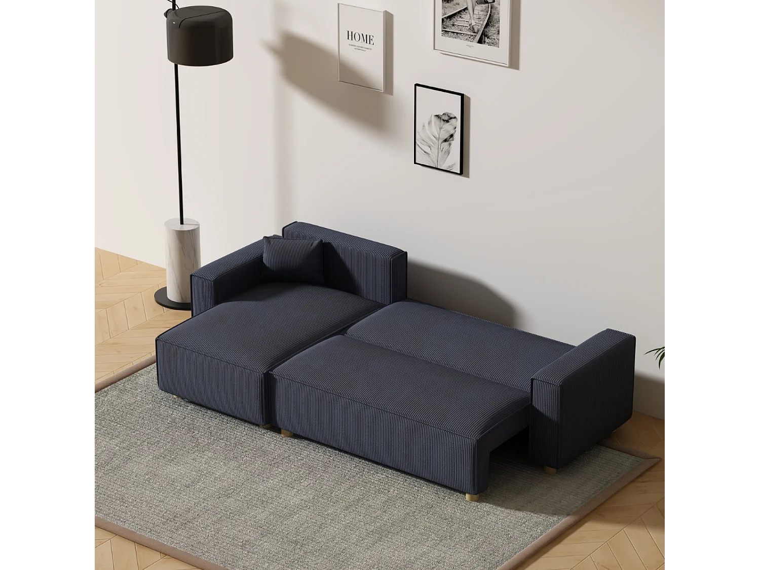 Hoekslaapbank van Ribfluweel Blauw COSY 4-Zits