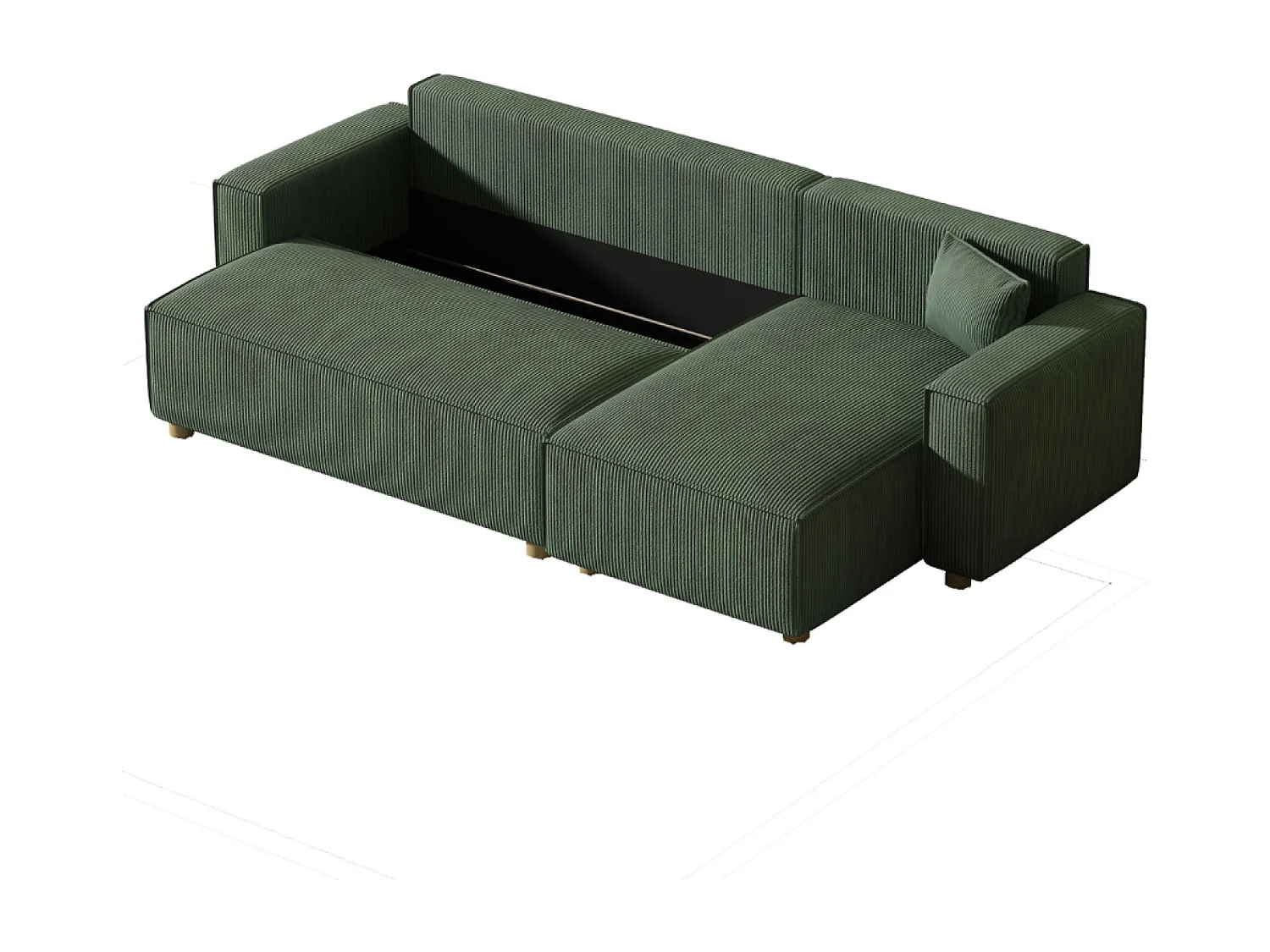 Sofá-Cama de Canto em Veludo Cotelê Verde COSY - Estilo Elegante e Confortável