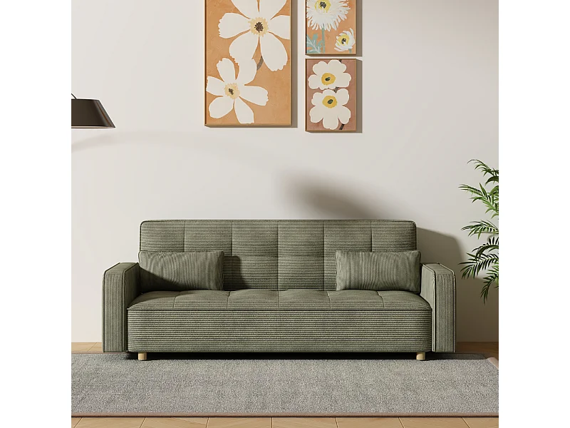 Sofá escandinavo conversível de 3 lugares em veludo cotelê verde COPENHAGUE