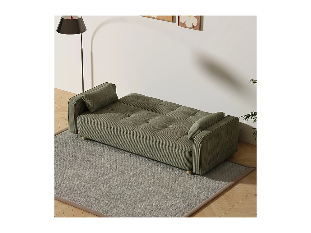 Canapé scandinave convertible 3 places en velours côtelé vert COPENHAGUE