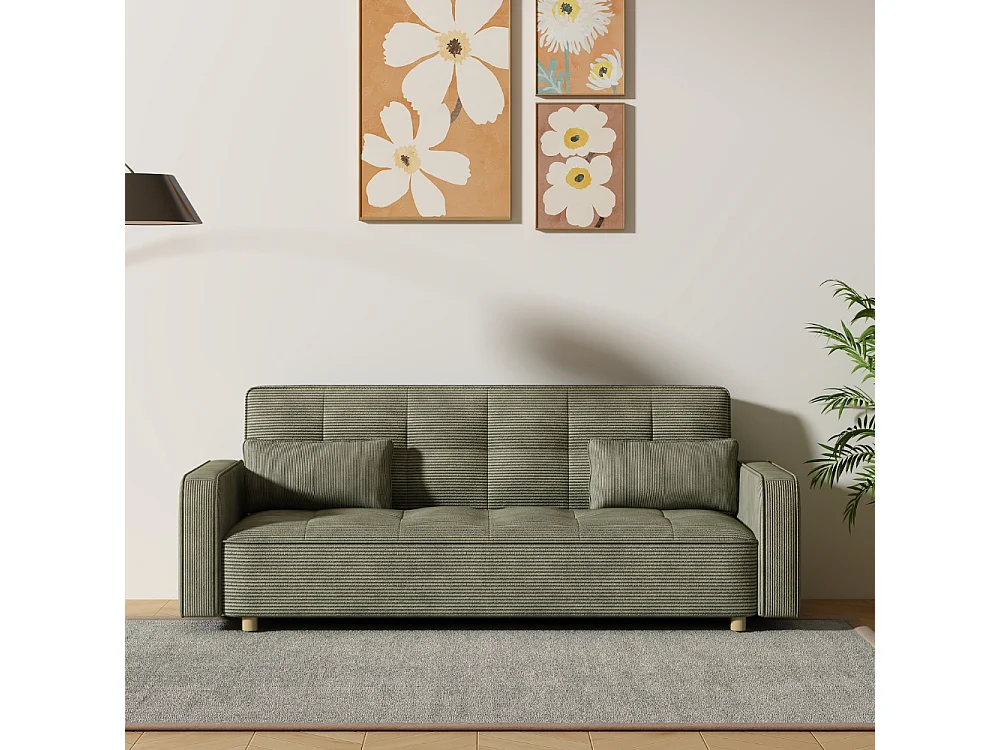 Canapé scandinave convertible 3 places en velours côtelé vert COPENHAGUE