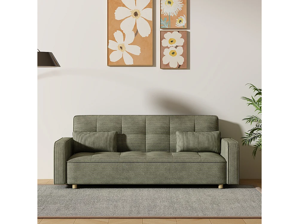 Canapé scandinave convertible 3 places en velours côtelé vert COPENHAGUE