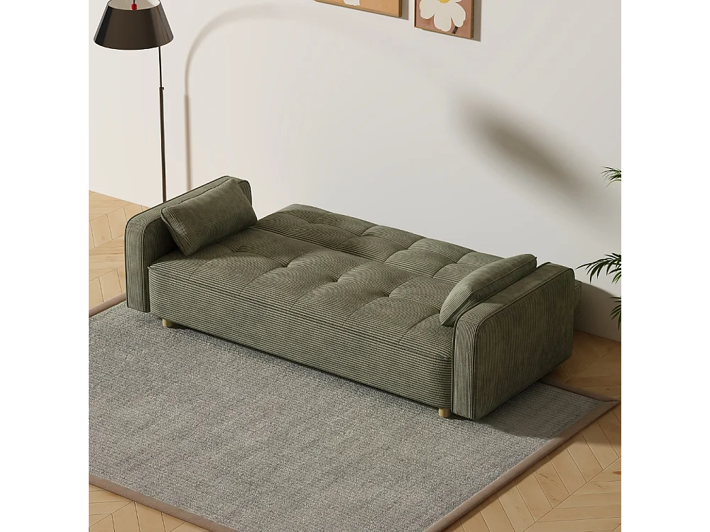 Canapé scandinave convertible 3 places en velours côtelé vert COPENHAGUE