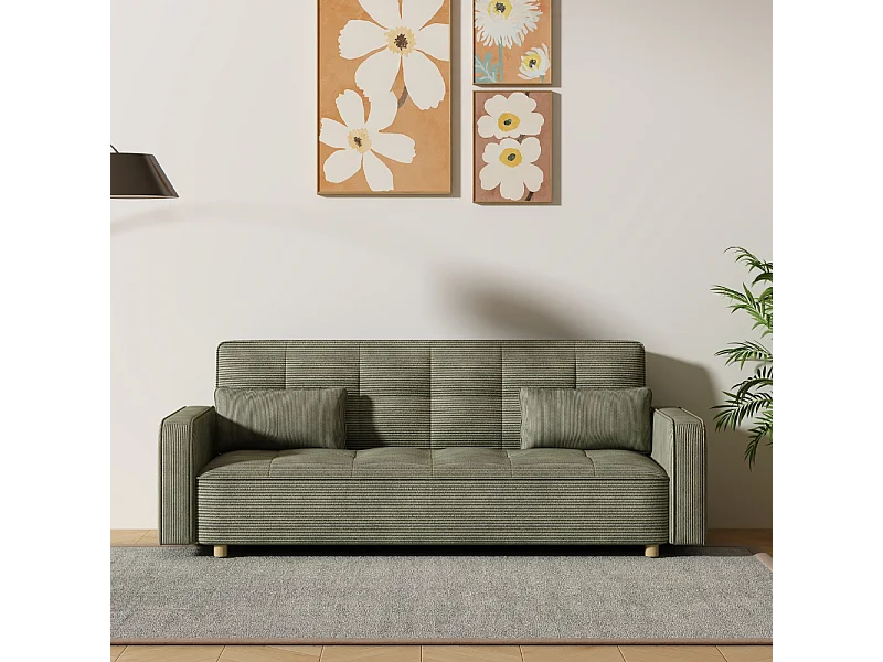Canapé scandinave convertible 3 places en velours côtelé vert COPENHAGUE