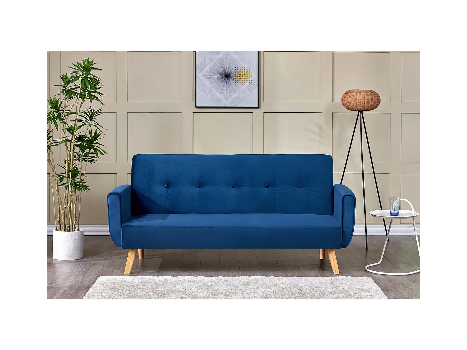 Canapé scandinave convertible 3 places en velours bleu nuit MALMO