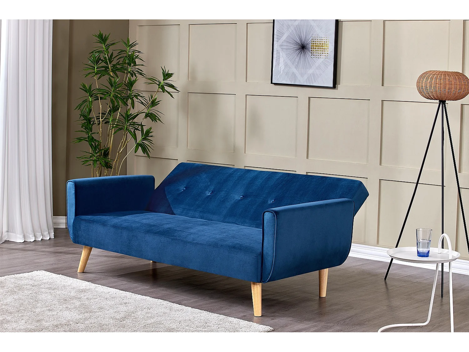 Skandinavisches umwandelbares 3-Sitzer-Sofa aus nachtblauem Samt MALMO
