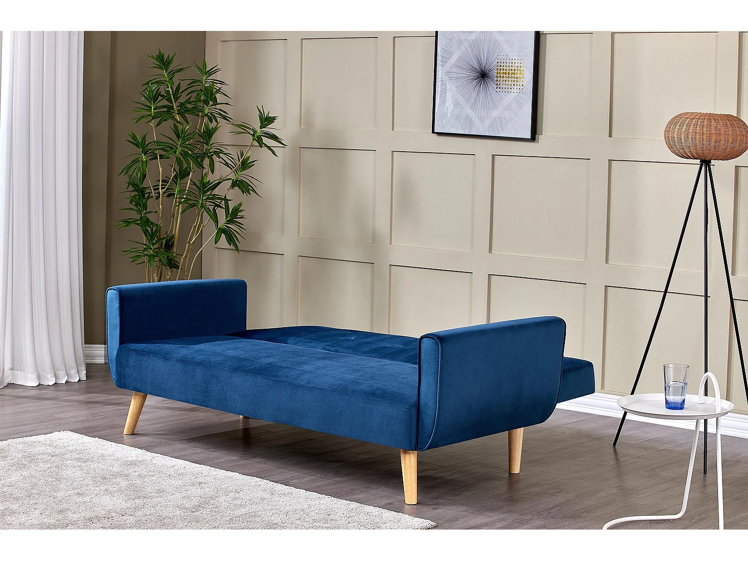 Skandinavisches umwandelbares 3-Sitzer-Sofa aus nachtblauem Samt MALMO