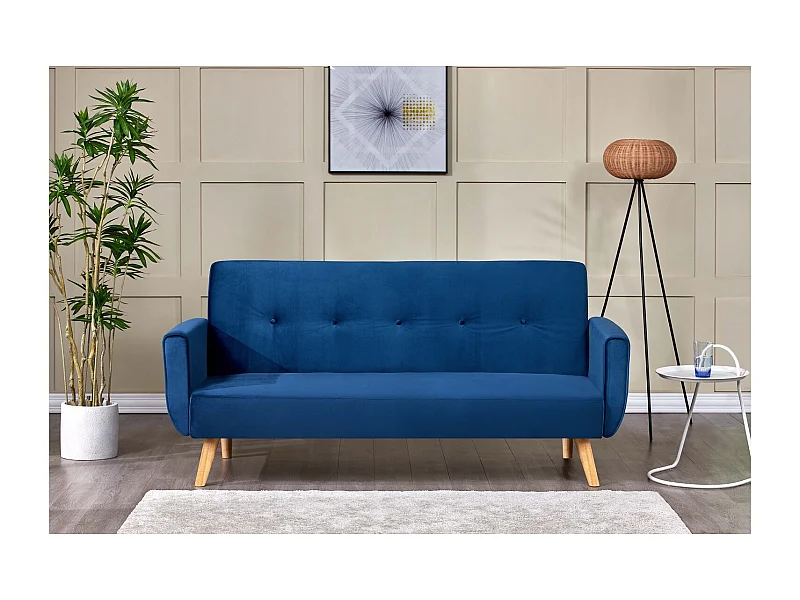 Canapé scandinave convertible 3 places en velours bleu nuit MALMO