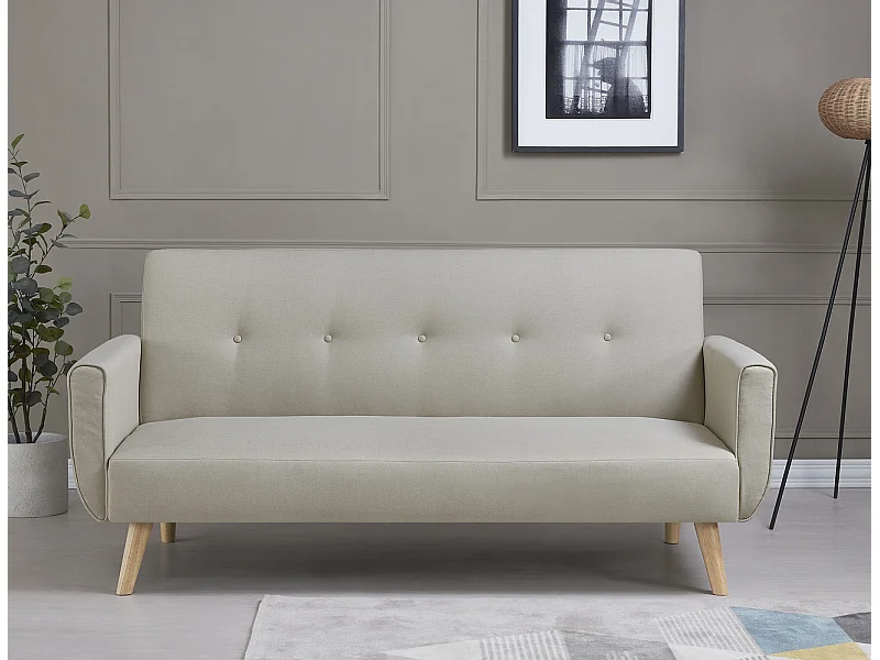 Canapé scandinave convertible 3 places en tissu beige MALMO