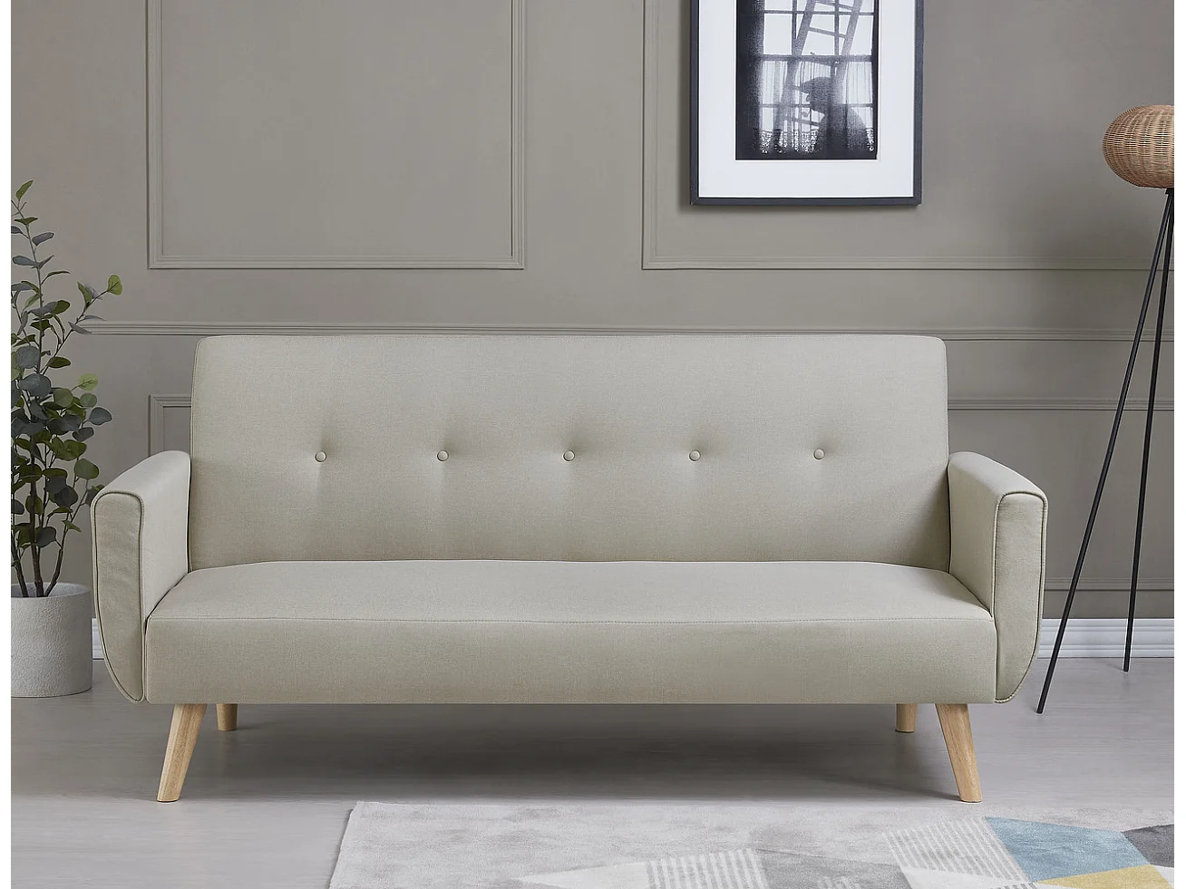 Canapé scandinave convertible 3 places en tissu beige MALMO