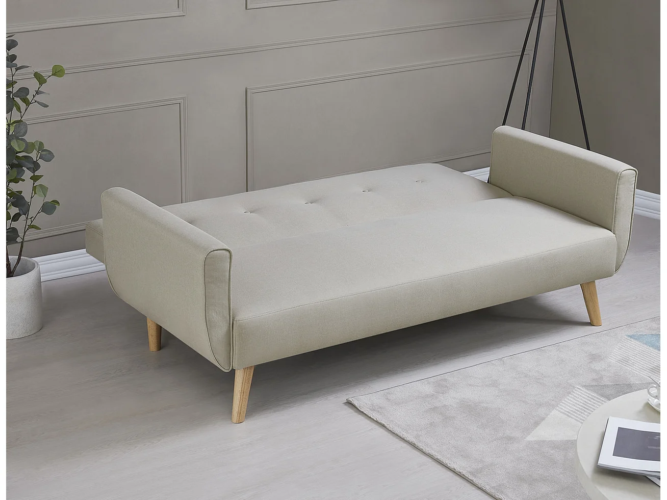 Canapé scandinave convertible 3 places en tissu beige MALMO