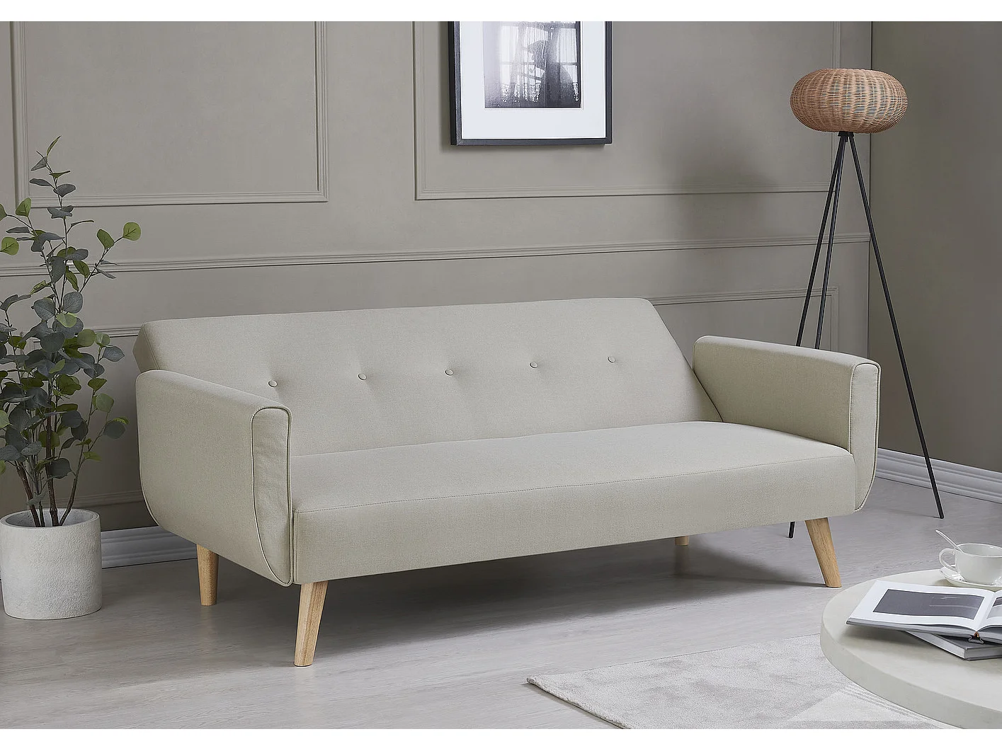 Canapé scandinave convertible 3 places en tissu beige MALMO