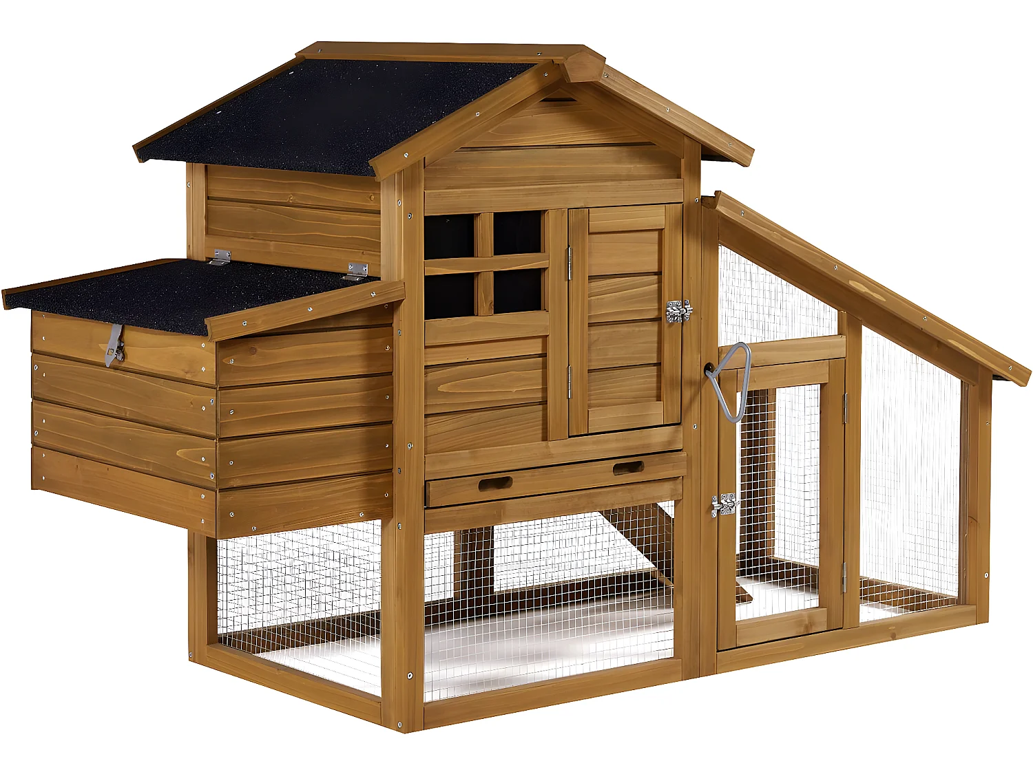 Houten kippenhok "Clochette" met legnest - Bruin, om uw kippen veilig en comfortabel te houden