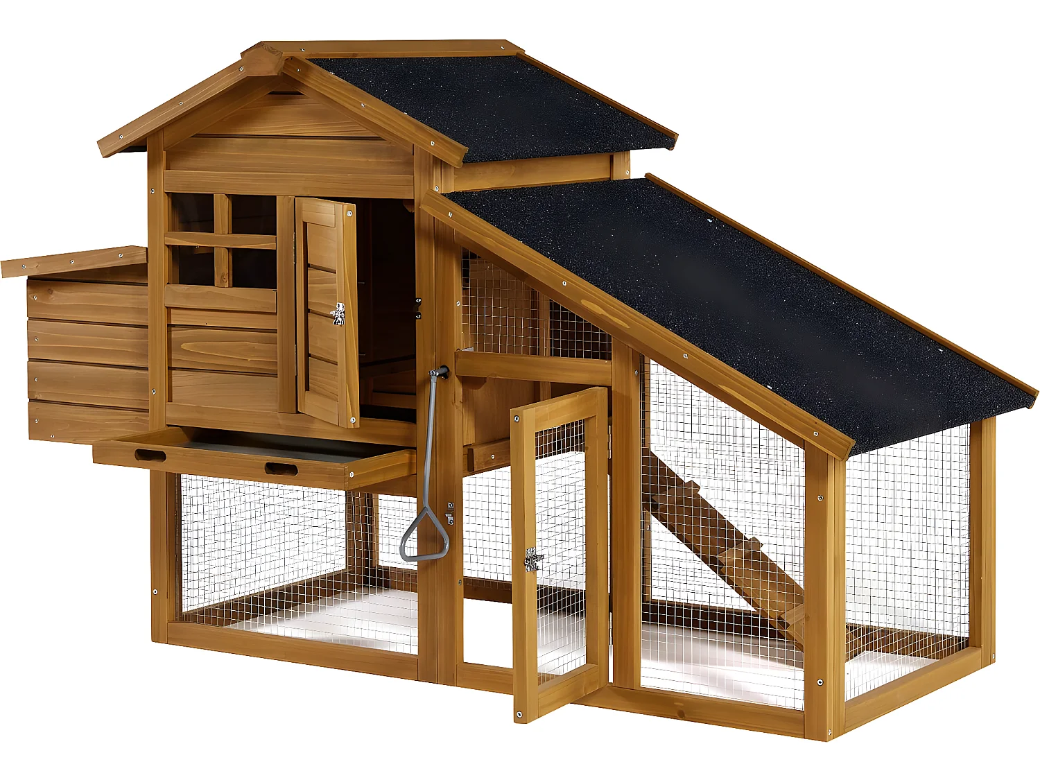 Houten kippenhok "Clochette" met legnest - Bruin, om uw kippen veilig en comfortabel te houden