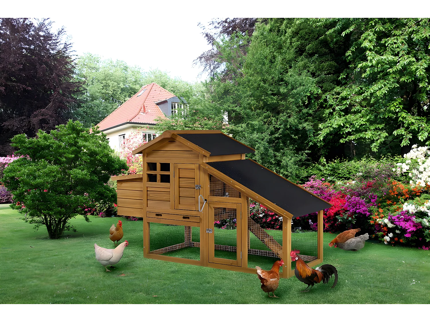 Holz-Hühnerstall "Clochette" mit Legenest - Braun, um Ihre Hühner sicher und bequem zu halten