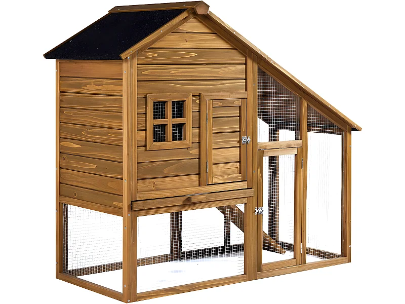 Hühnerstall aus Holz "Lily" mit geräumigem Legenest und Gittergehege - Wasserdicht Braun