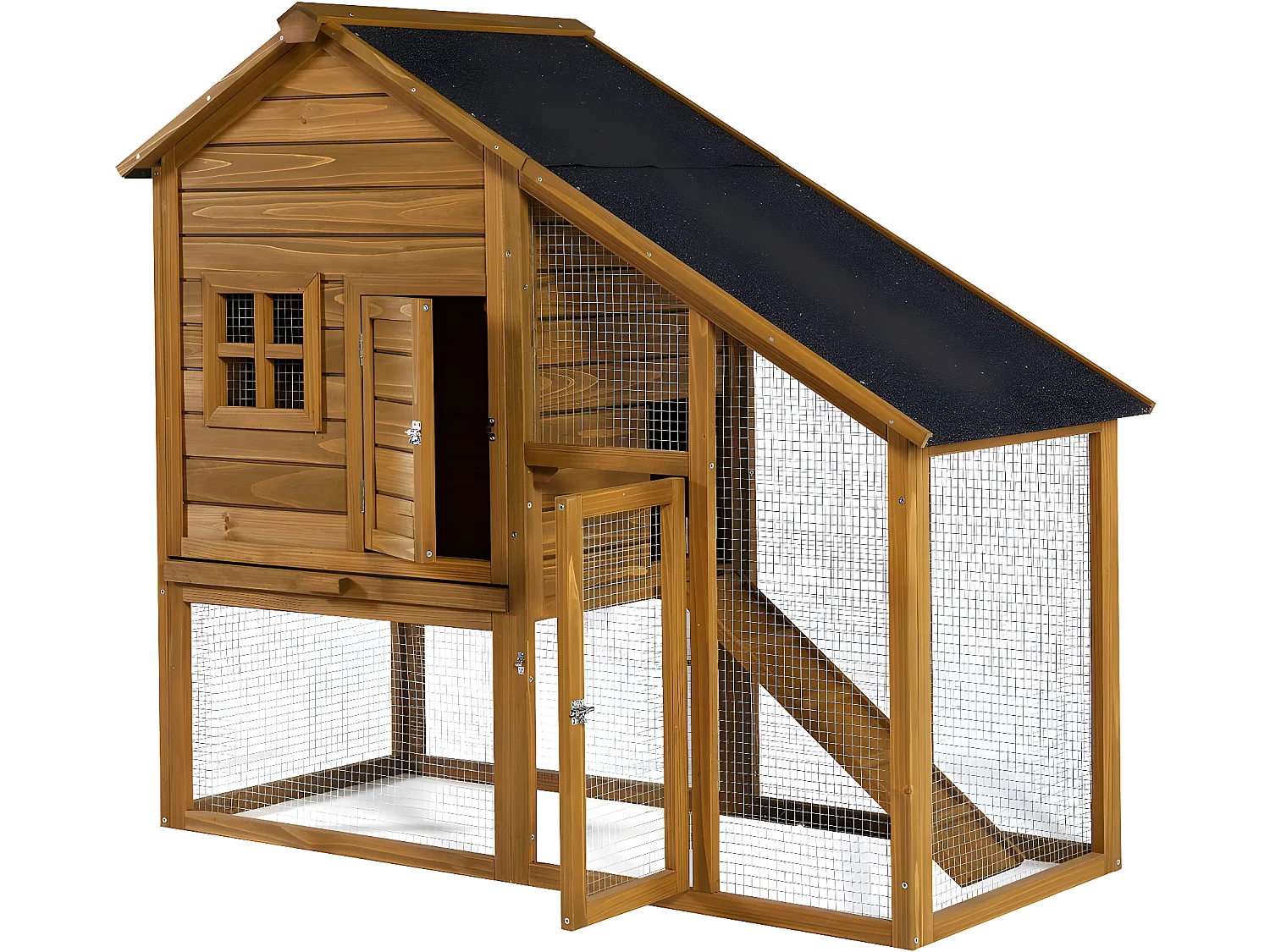 Gallinero de madera "Lily" con nido y amplio corral con rejilla - Marrón Waterproof