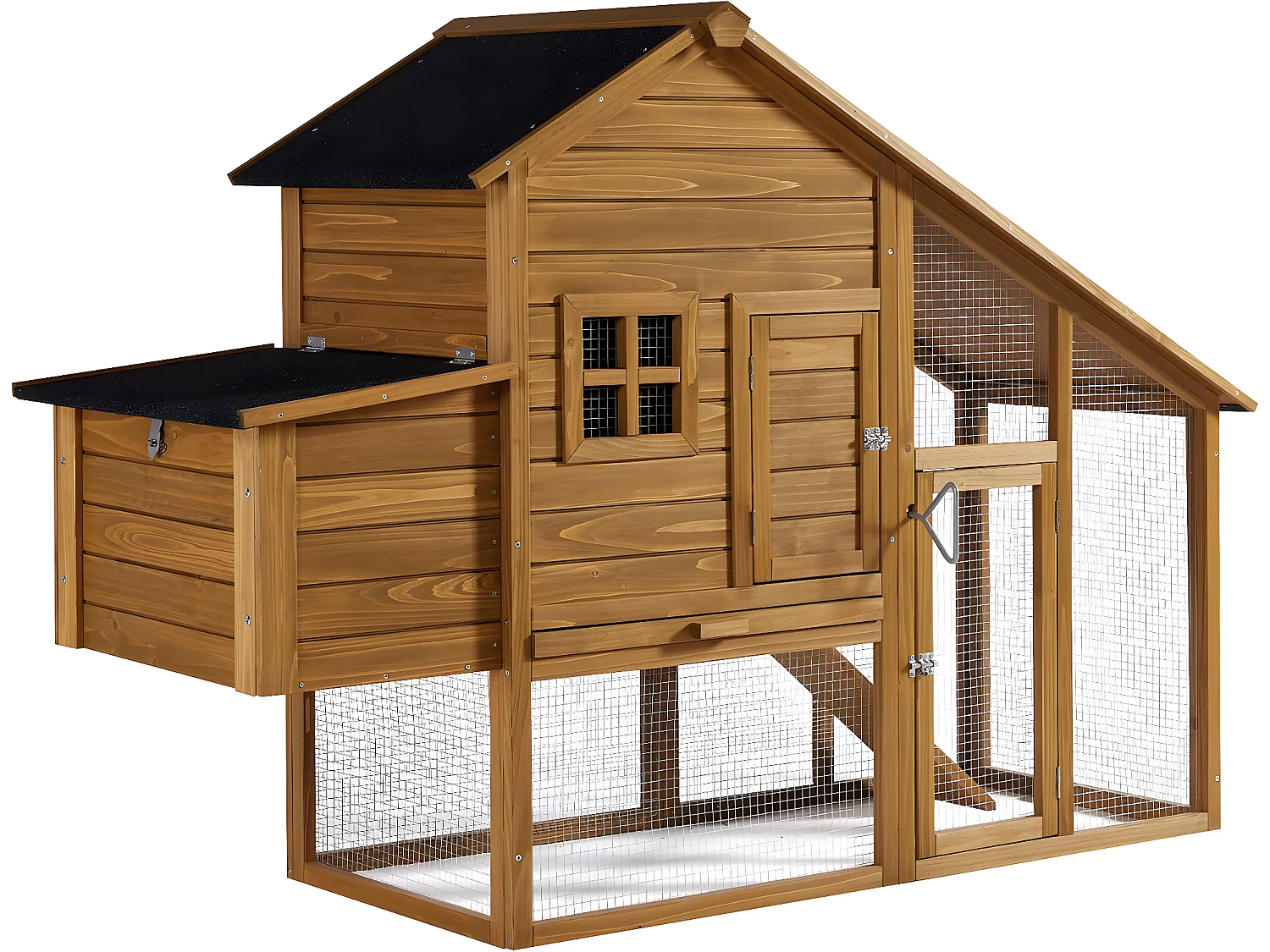 Gallinero de madera "Princesa" con nido y amplio recinto de malla - Marrón