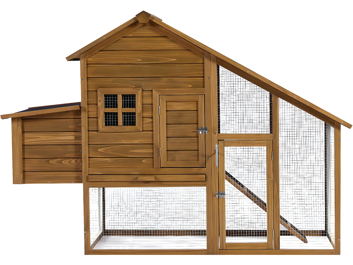 Gallinero de madera "Princesa" con nido y amplio recinto de malla - Marrón