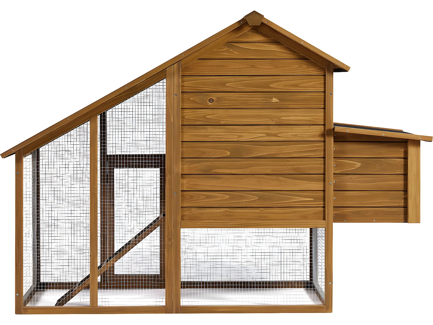 Gallinero de madera "Princesa" con nido y amplio recinto de malla - Marrón