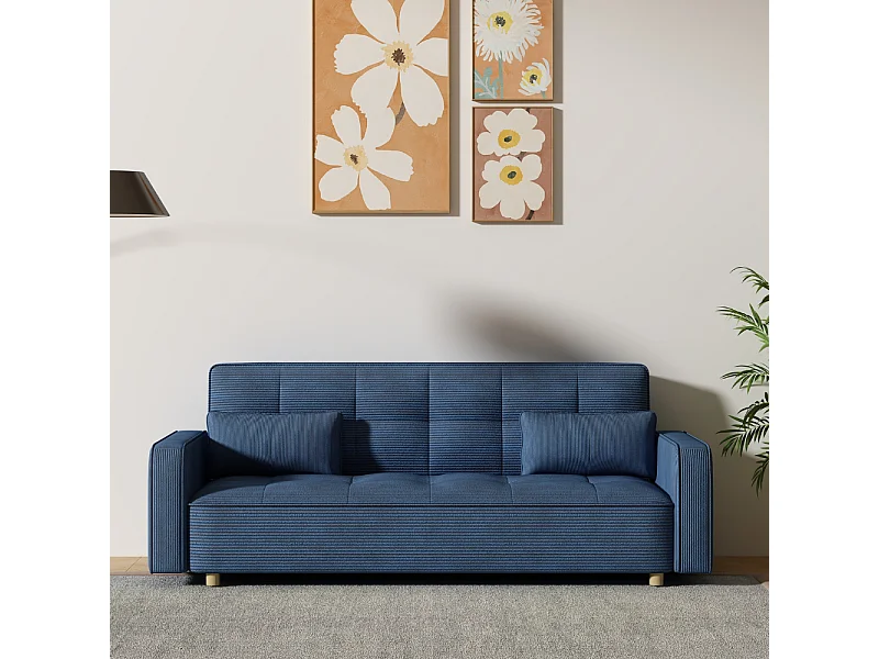 3-Sitzer-Schlafsofa aus Stoff, Blau