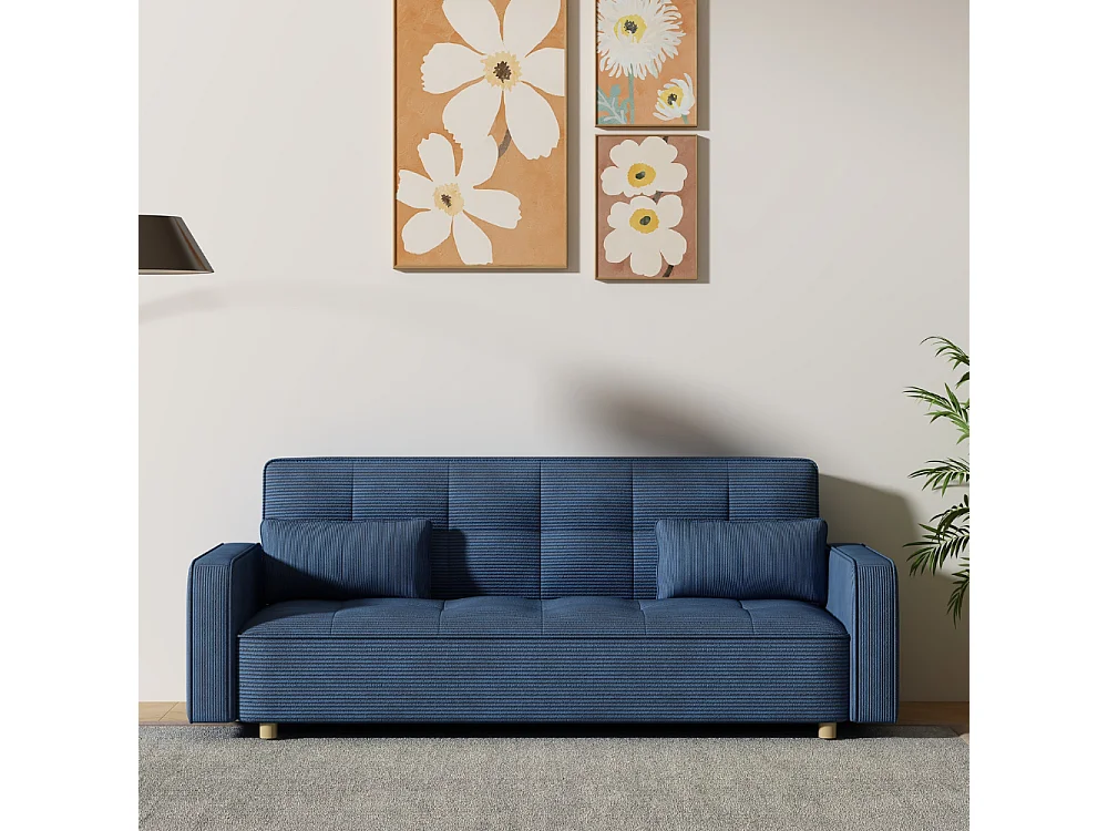 Canapé scandinave convertible 3 places en velours côtelé bleu COPENHAGUE