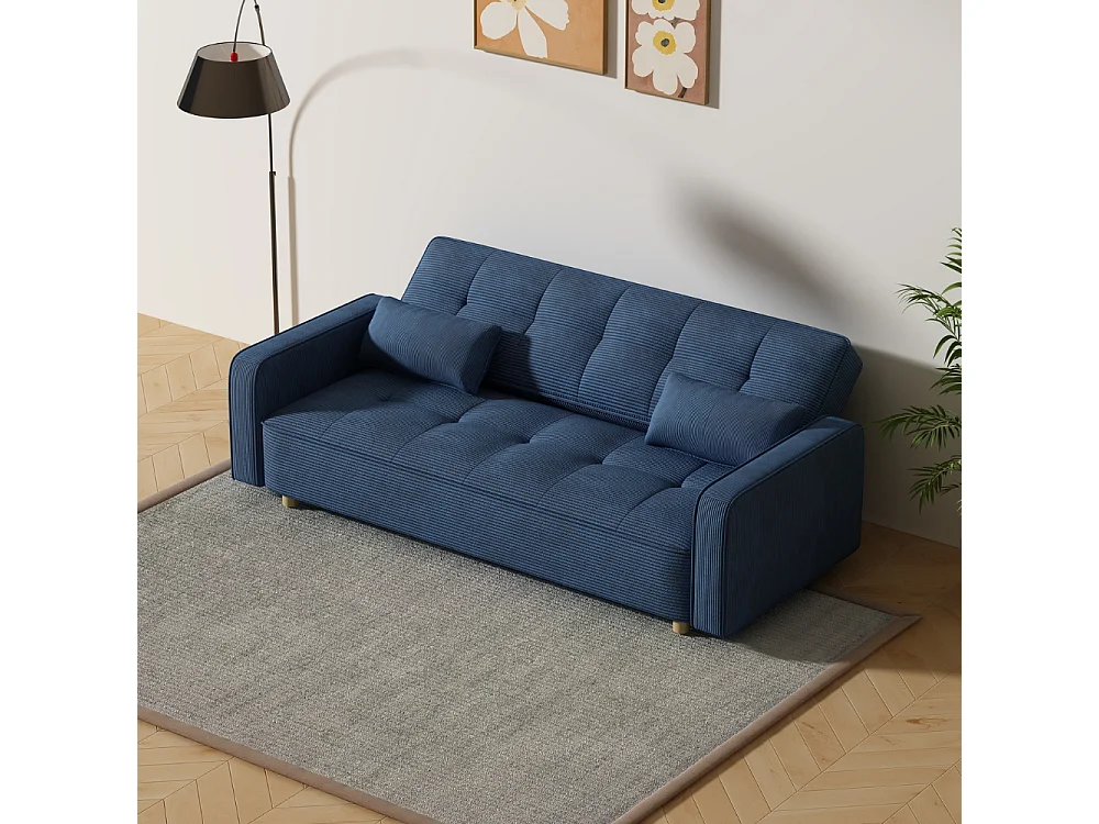 Canapé scandinave convertible 3 places en velours côtelé bleu COPENHAGUE