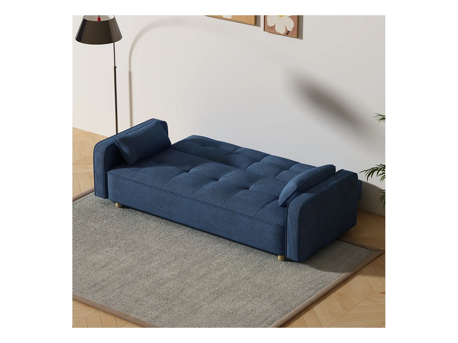 3-Sitzer-Schlafsofa aus Stoff, Blau