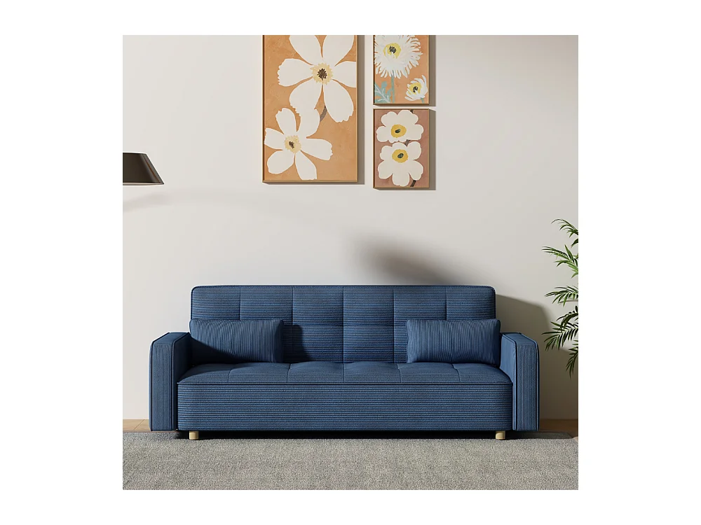 3-Sitzer-Schlafsofa aus Stoff, Blau