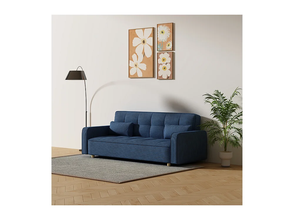 3-Sitzer-Schlafsofa aus Stoff, Blau