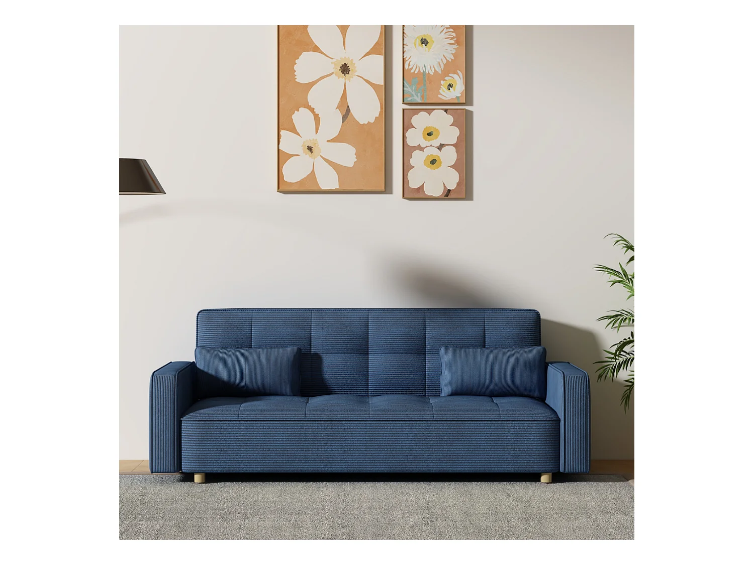 3-Sitzer-Schlafsofa aus Stoff, Blau