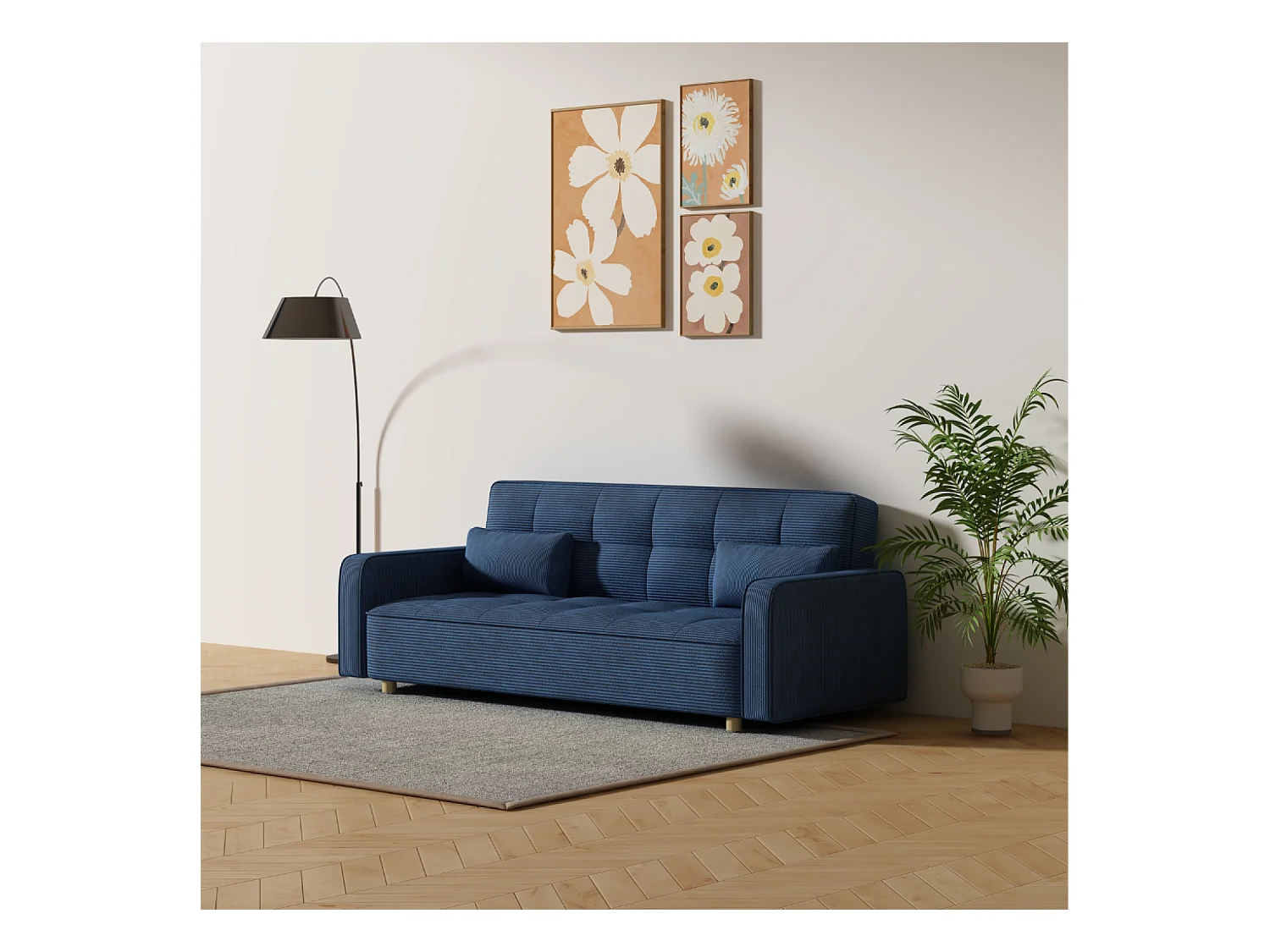 3-Sitzer-Schlafsofa aus Stoff, Blau