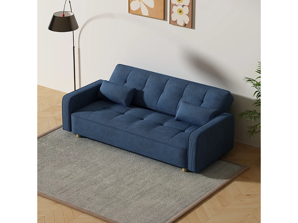 Canapé scandinave convertible 3 places en velours côtelé bleu COPENHAGUE