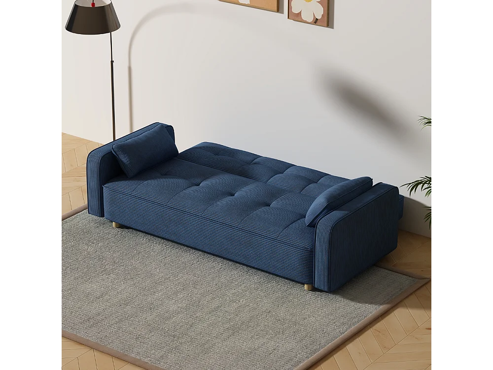 Canapé scandinave convertible 3 places en velours côtelé bleu COPENHAGUE