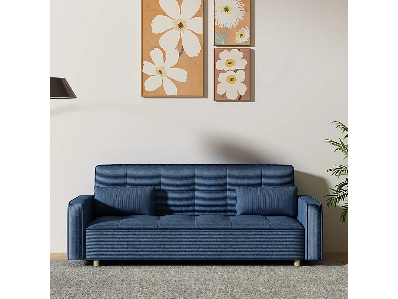Divano convertibile scandinavo a 3 posti in velluto a coste blu