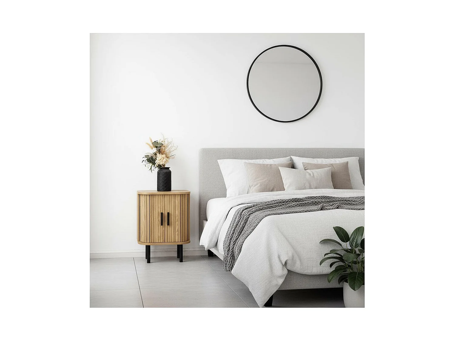 Table de nuit en bois et métal à lamelles KYOTO