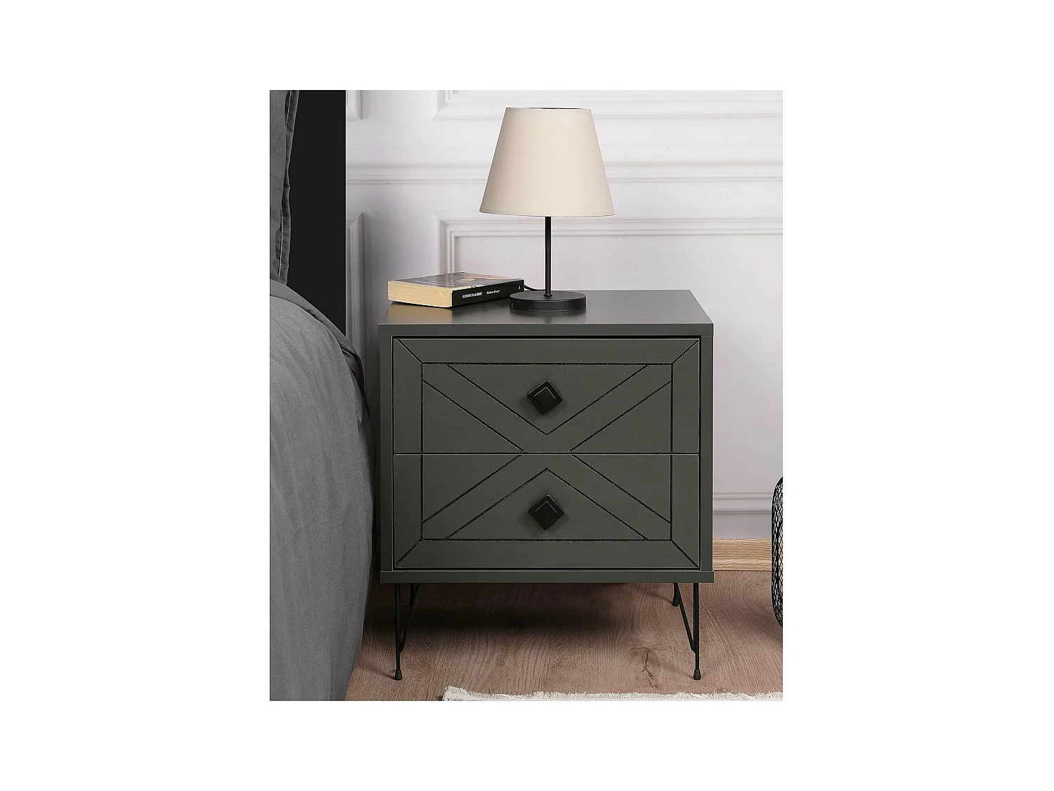 Table de chevet Akilina H55cm Métal Noir et Bois Anthracite
