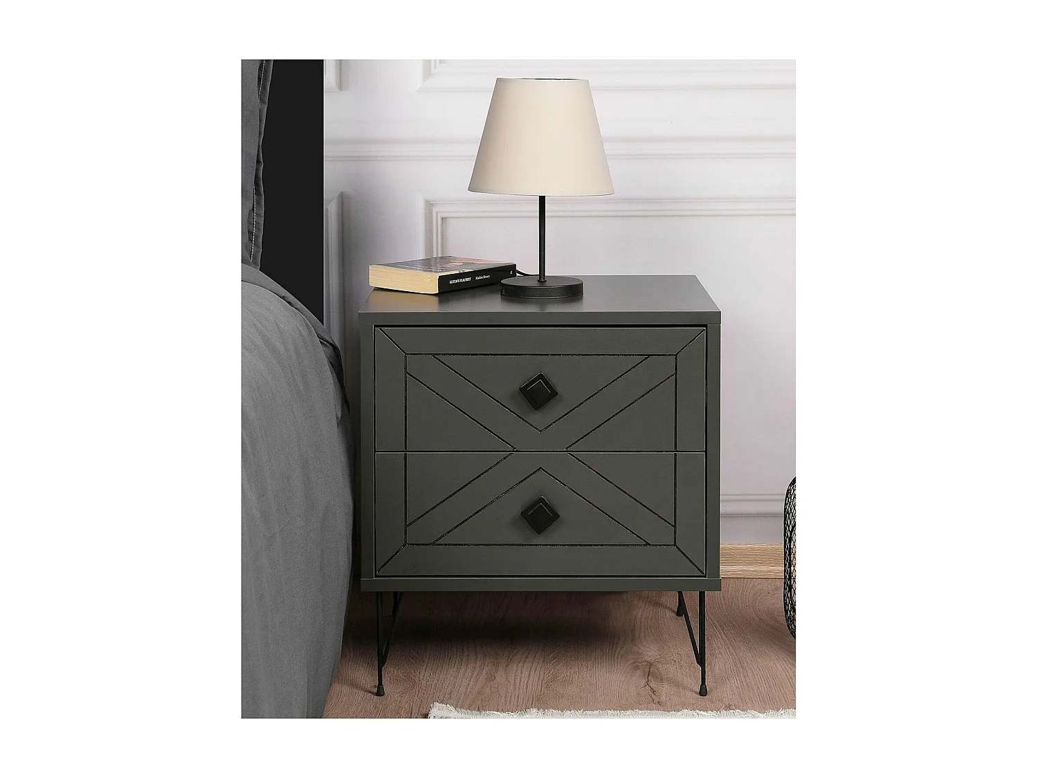 Table de chevet Akilina H55cm Métal Noir et Bois Anthracite