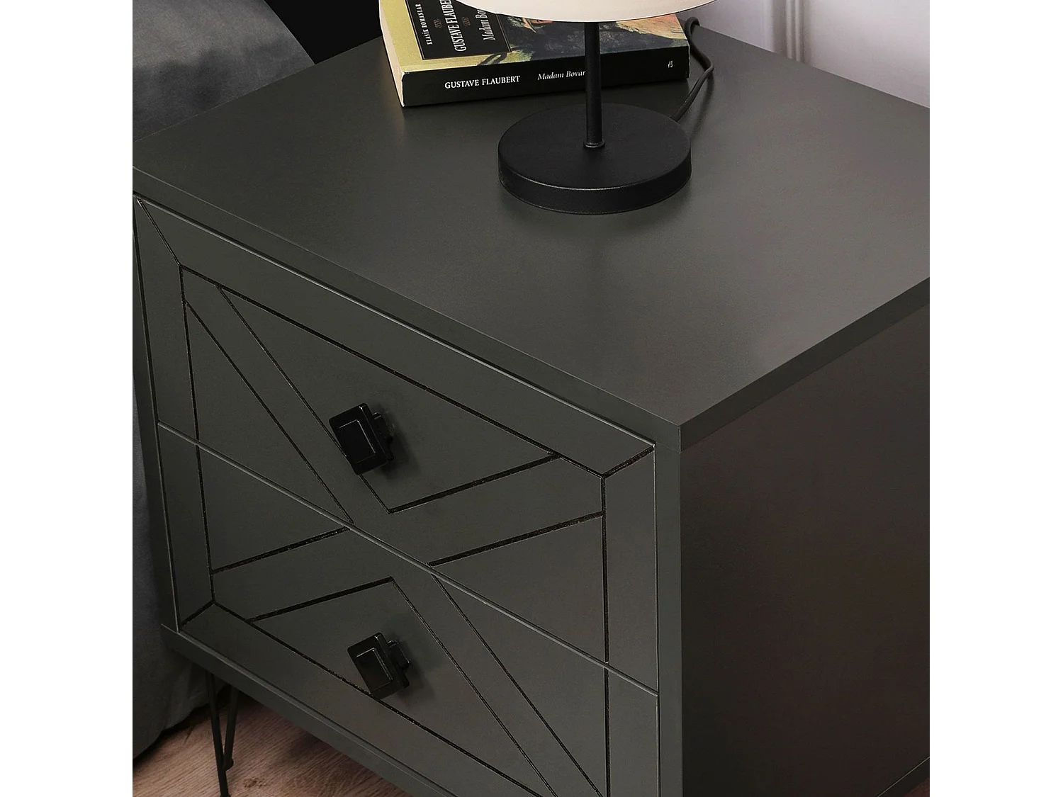Table de chevet Akilina H55cm Métal Noir et Bois Anthracite
