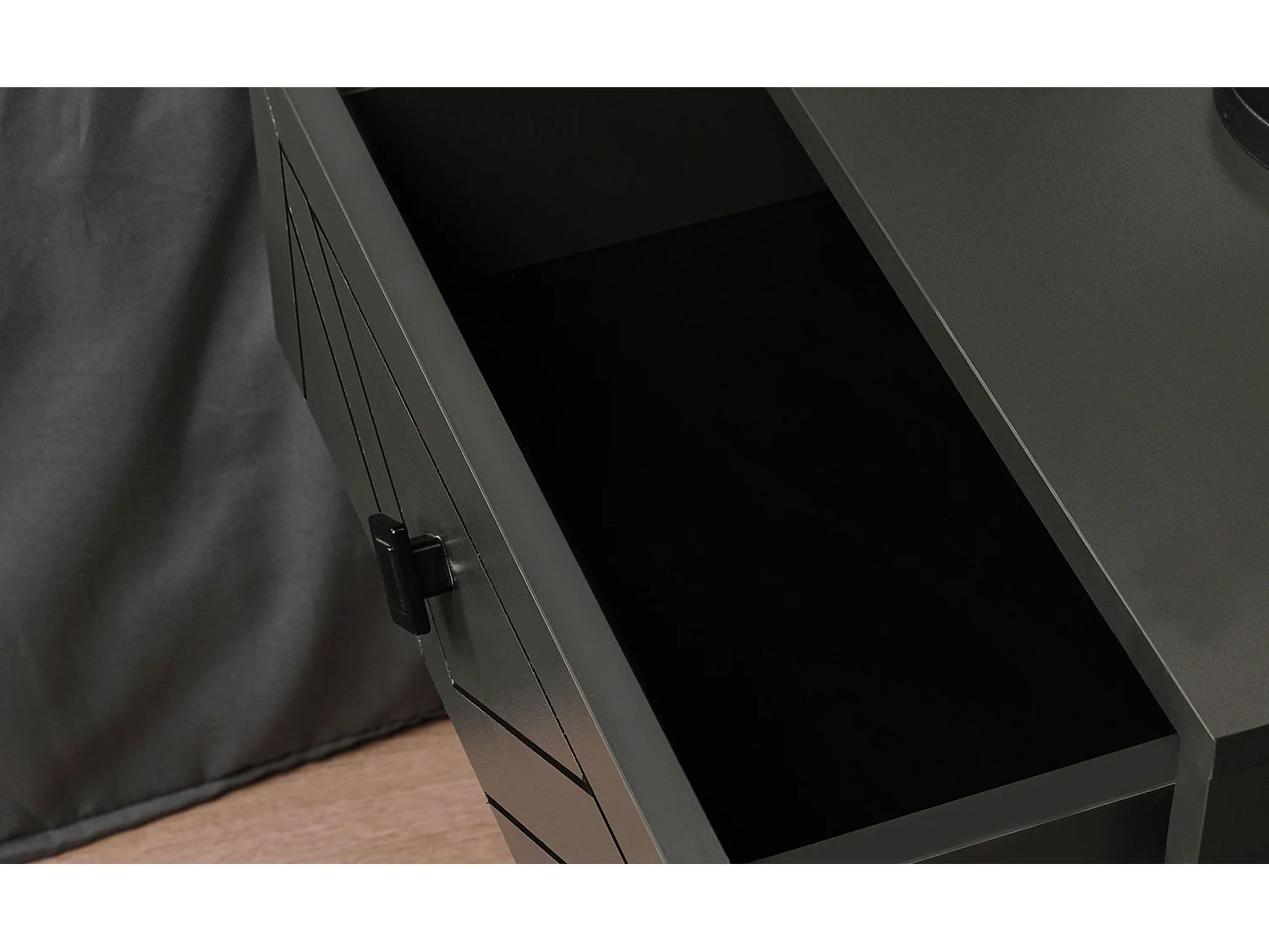 Table de chevet Akilina H55cm Métal Noir et Bois Anthracite