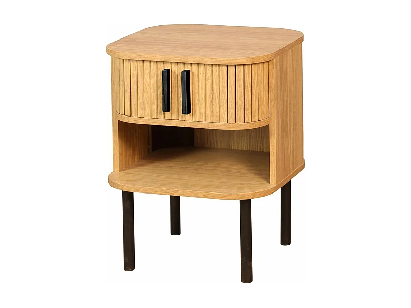 Table de nuit en lamelles bois et métal Kyoto