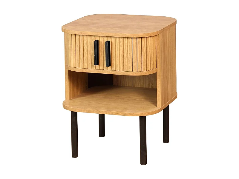 Table de nuit en lamelles bois et métal Kyoto